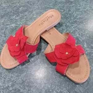Mariella Genuine Suede/Leather Flower Sandals Womens Size 8 Made in Italy Red